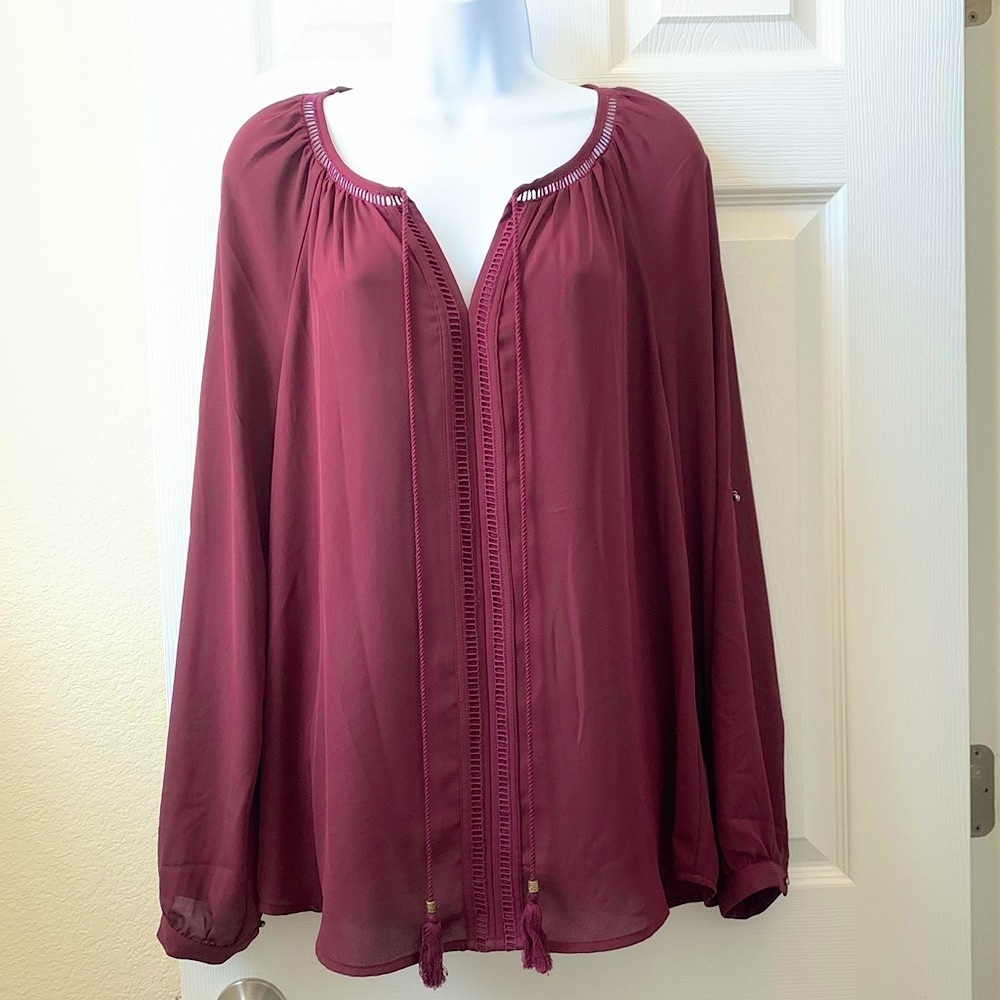 Daniel Rainn Tie Front Peasant Blouse